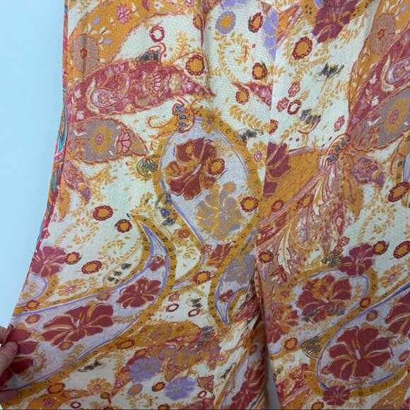 Free People Bohemian Wide Leg Orange Yellow Floral Jumpsuit Carmen Smock XS Boho - Picture 12 of 15